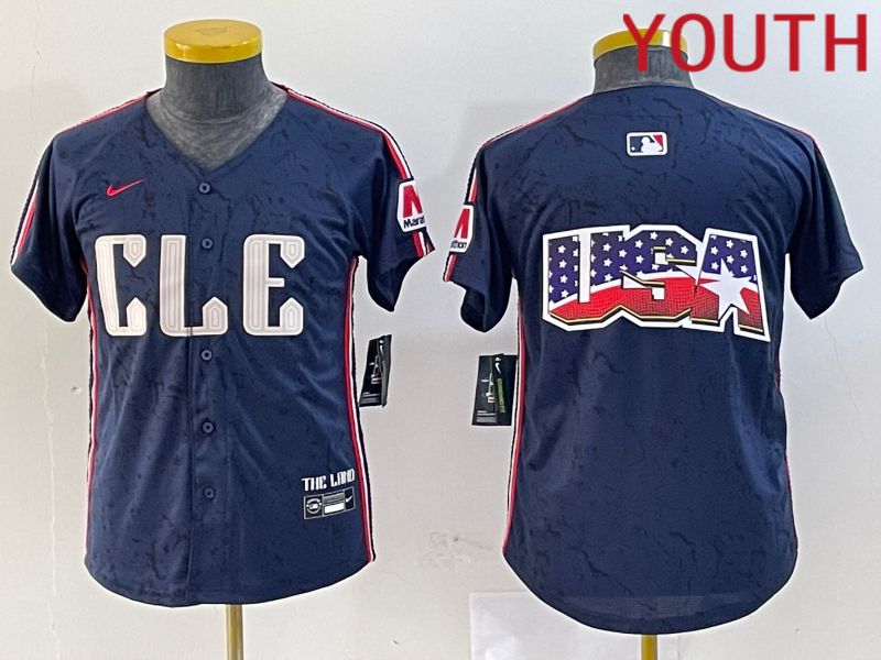 Youth Cleveland Indians Blank Blue City Edition Nike 2024 MLB Jersey style 9->youth mlb jersey->Youth Jersey
